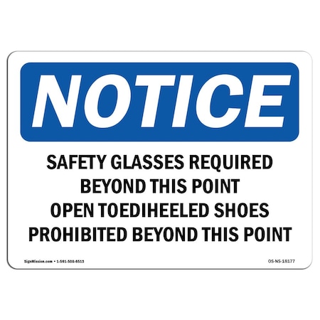Signmission OSHA Sign, Safety Glasses Required Beyond This Point, 10in X 7in Decal, 10" W, 7" H, Landscape OS-NS-D-710-L-18177
